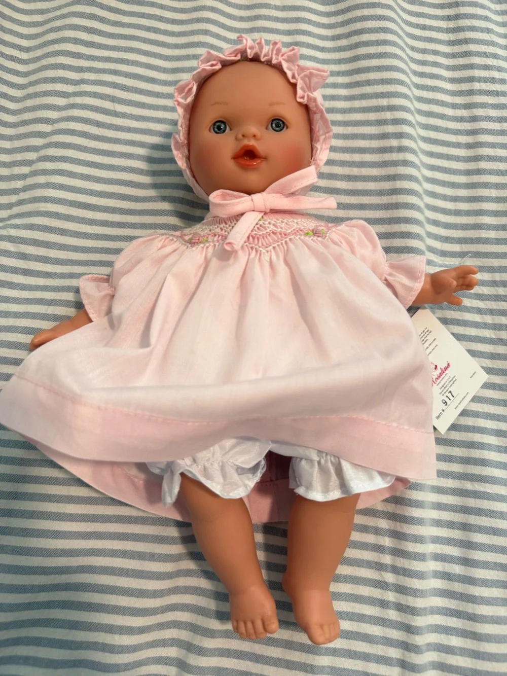 Rosalina Baby Doll with Pink Smockeduu Dress with Bonnet and white bloomers